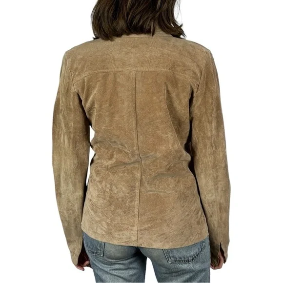 SUTTON STUDIO SUEDE LEATHER RUCHED COLLARED WESTERN SHIRT JACKET SHACKET - Picture 3 of 15